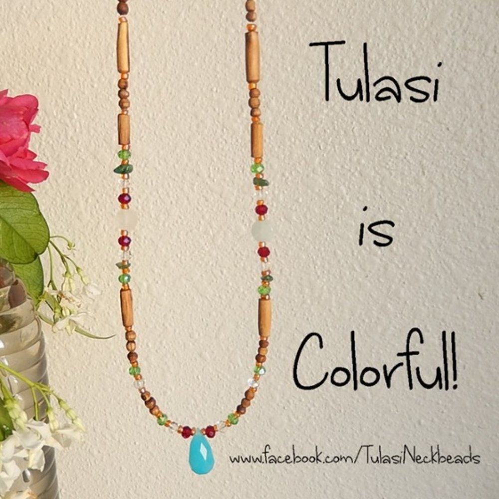 Necklace with Tulsi wood and Semi-precious Stones.
